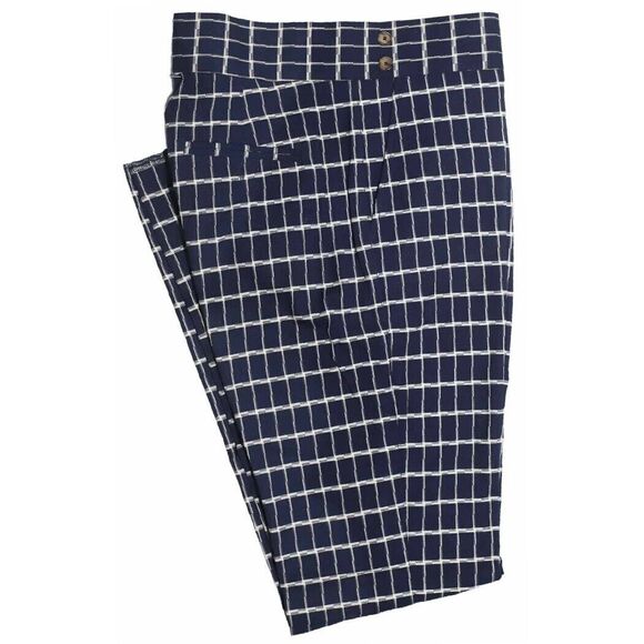 Mens Gurkha Pants Blue White Check Wool Slim High Waist Flat Front Trousers 36
